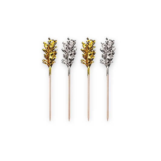 Glitterpinnar - Partypinnar 10,5 cm "Frills" guld/silver - 30st/fp